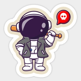 Cool Astronaut With Baseball Bat And Jacket Cartoon Sticker